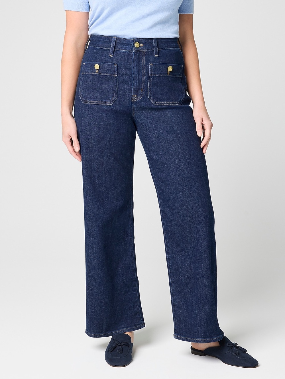 J. Crew Women’s Full Length Slim Wide-Leg Sailor Jean with Gold Buttons Size 30